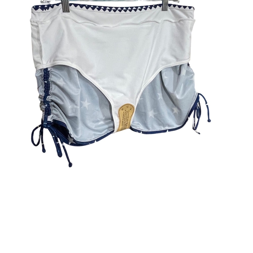 Womens Unbranded Blue White Star Print Ruched Swim Skirt High Waisted  Bottom XL - Picture 5 of 6